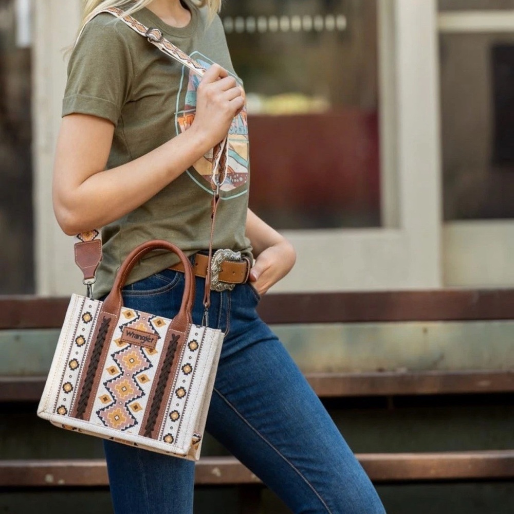 Wrangler Western Aztec Tote 🤎 Boho Cowgirl Statement Bag | Rustic Chic - Picture 14 of 17